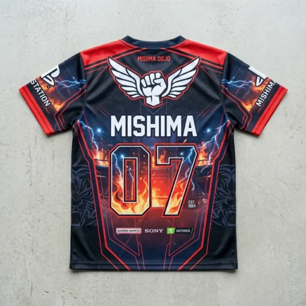 Sublimated Tekken gaming jersey back.