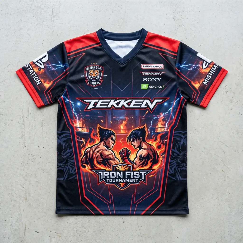 Sublimated Tekken gaming jersey front.