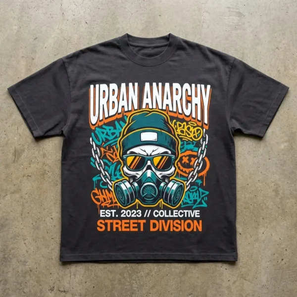 Urban anarchy screen printed oversized t-shirt.