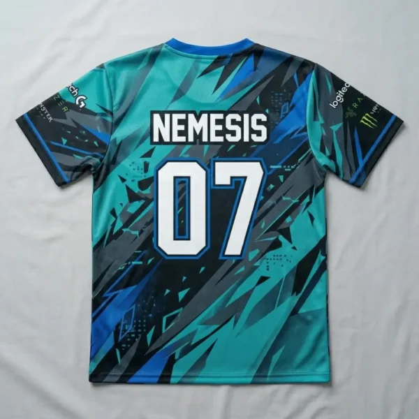 V-Neck sublimated raven squad eSports jersey back.