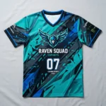 V-Neck sublimated raven squad eSports jersey front.