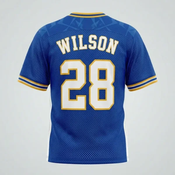 Vintage hybrid blue porthole mesh lacrosse jersey back.