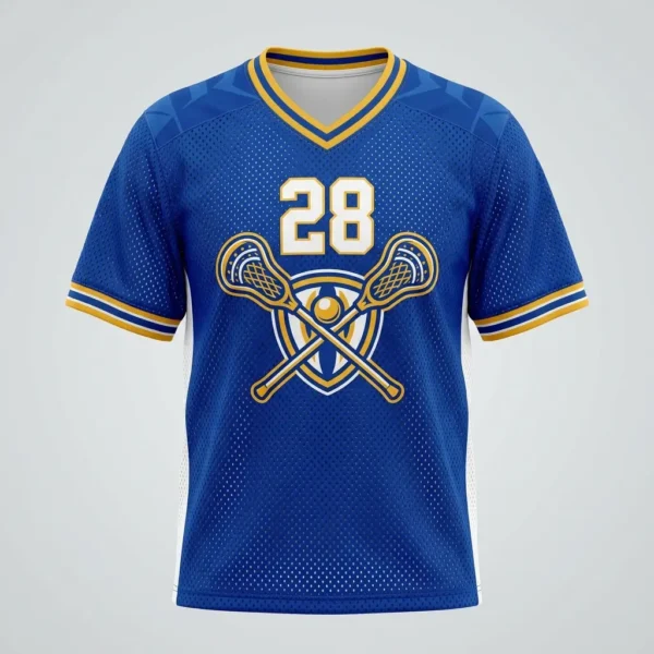 Vintage hybrid blue porthole mesh lacrosse jersey front.