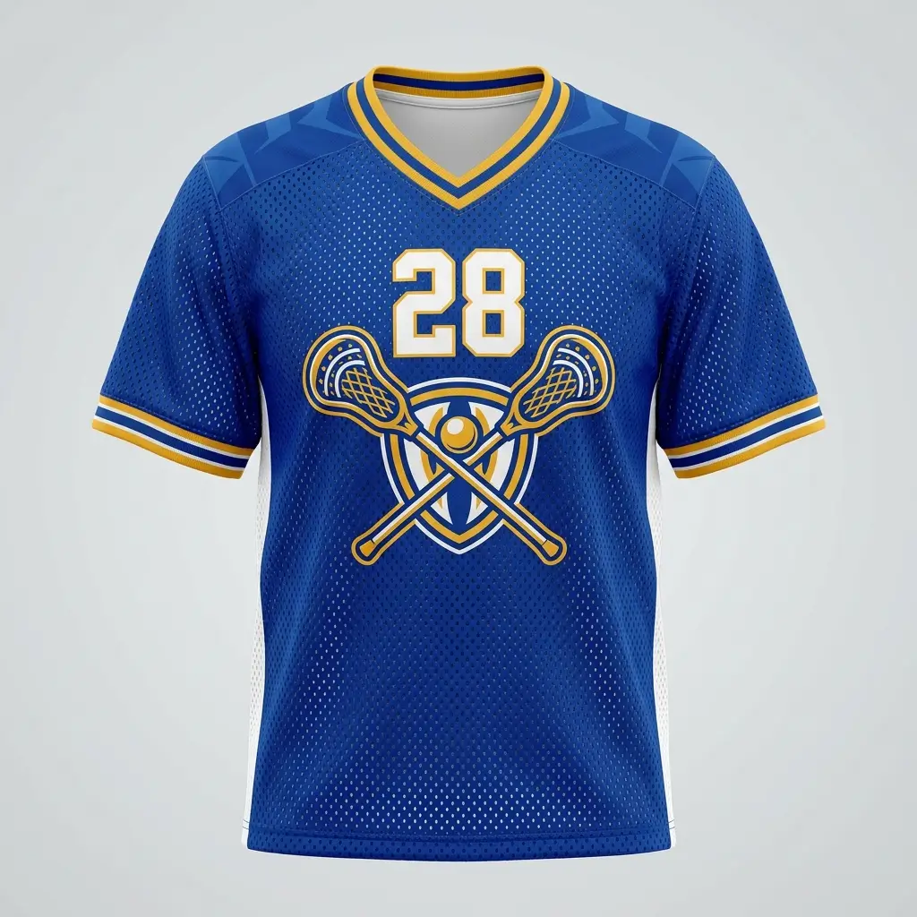 Vintage hybrid blue porthole mesh lacrosse jersey front.