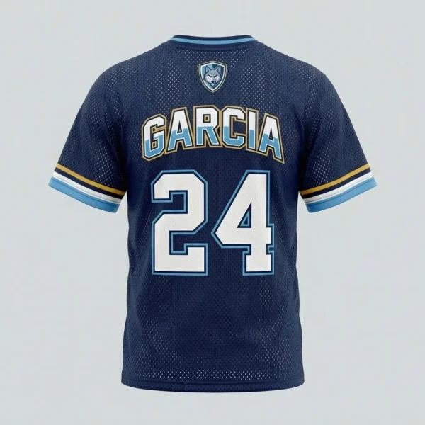 Vintage navy porthole mesh lacrosse jersey back.