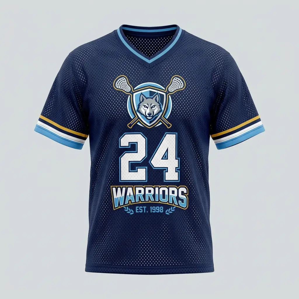Vintage navy porthole mesh lacrosse jersey front.