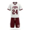 White and maroon athens lions men's field lacrosse uniform front.