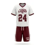 White and maroon athens lions men's field lacrosse uniform front.