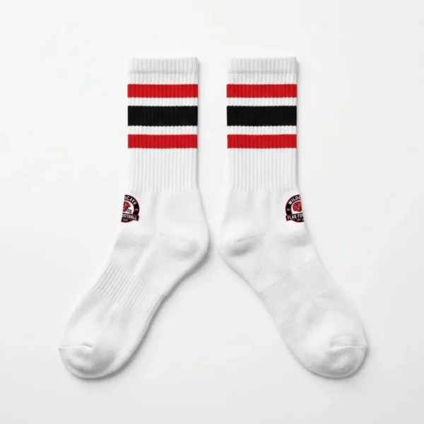 White custom printed flag football socks.