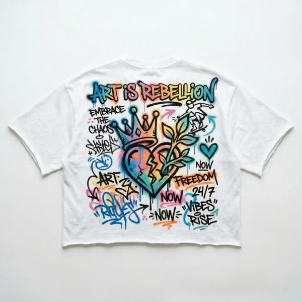 White graffiti cropped oversized t-shirt back.