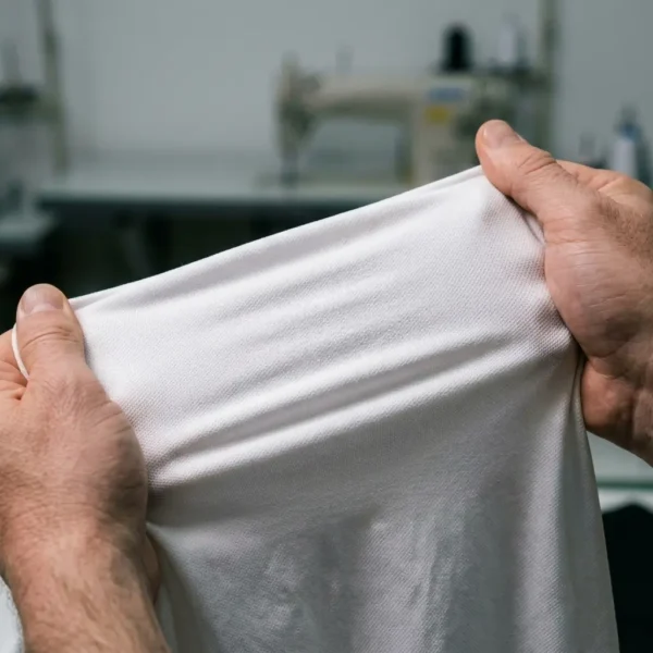 White polyester spandex fabric getting stretched.