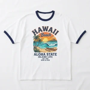 White ringer hawaii oversized t-shirt front.
