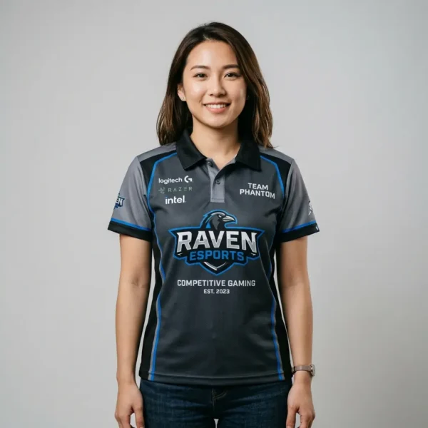 Women sublimated polo ESports jersey.