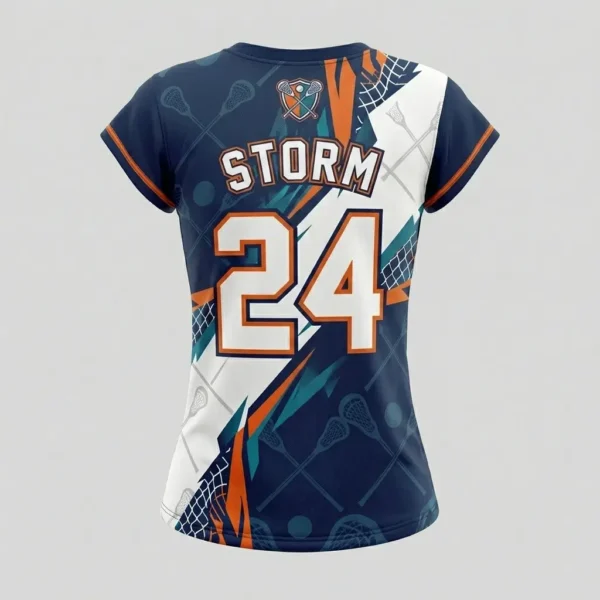 Women's sublimated cap sleeve lacrosse jersey back.