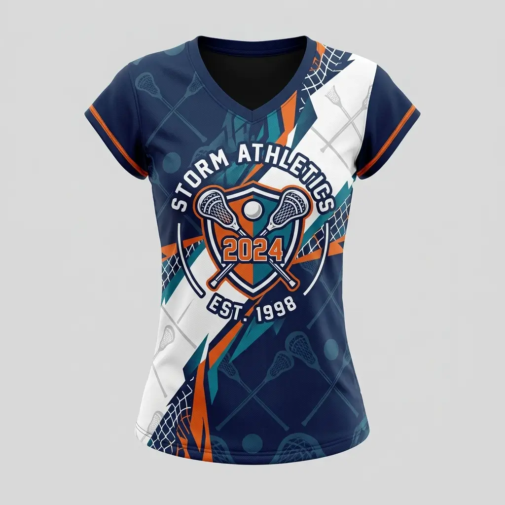 Women's sublimated cap sleeve lacrosse jersey front.