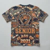 All over printed retro style graduation shirt back.