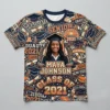 All over printed retro style graduation shirt front.