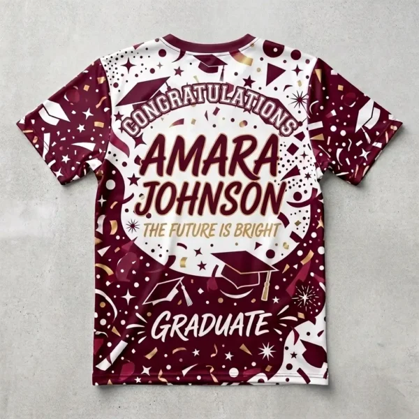 All over printed short sleeve graduation t-shirt back.