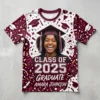 All over printed short sleeve graduation t-shirt front.