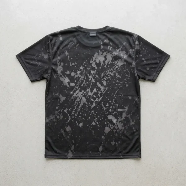 Black bleached washed sublimation t-shirt blank back.