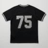 Black football rhinestone jersey back.