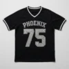 Black football rhinestone jersey front.