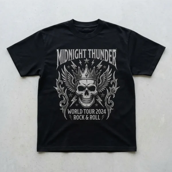 Black rhinestone merch t-shirt front.