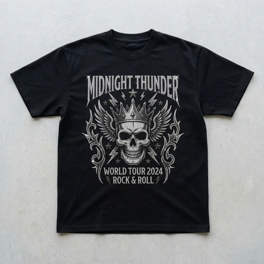 Black rhinestone merch t-shirt front.