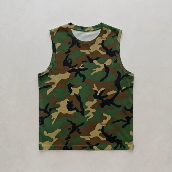 Blank classic woodland camo tank top front.