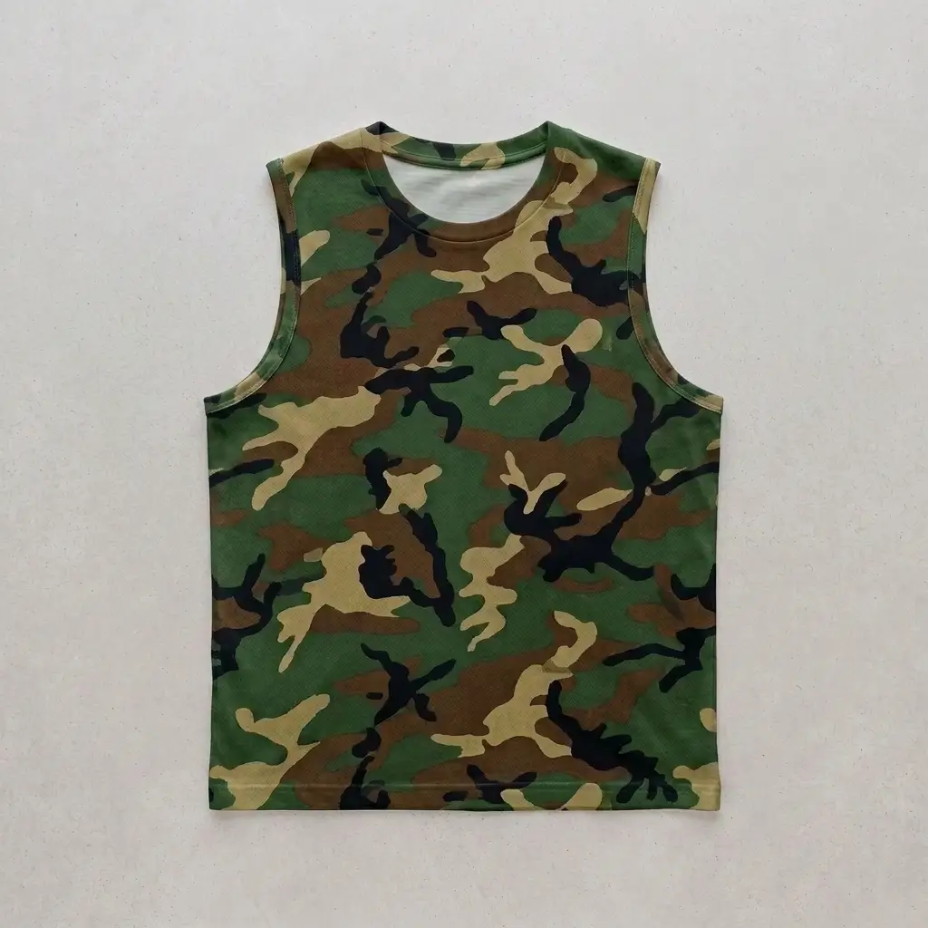 Blank classic woodland camo tank top front.