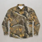 Blank deep woods camo button up shirt front.