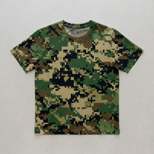 Blank digital woodland camo t-shirt front.