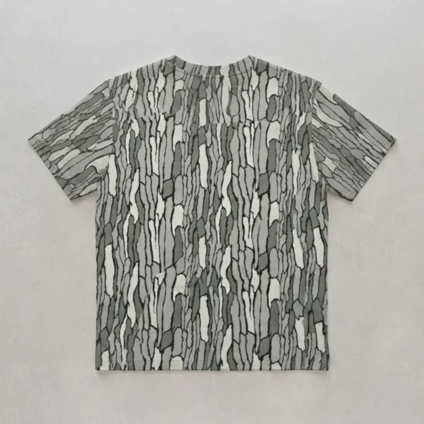 Blank gray tree bark camo t-shirt back.