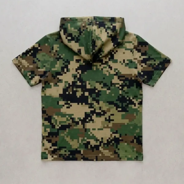 Blank hooded digital woodland camo shirt back.