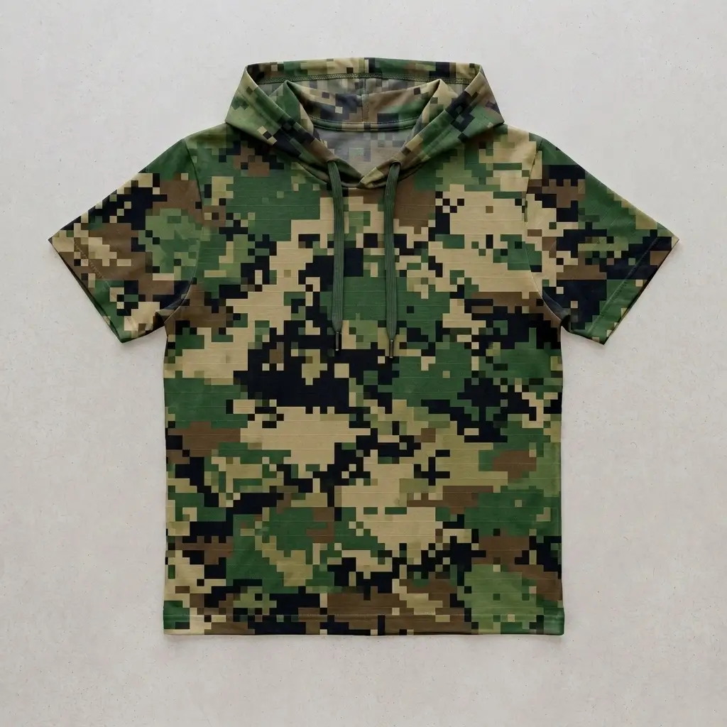 Blank hooded digital woodland camo shirt front.