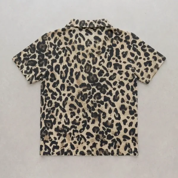 Blank leopard print polo shirt back.