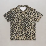 Blank leopard print polo shirt front.