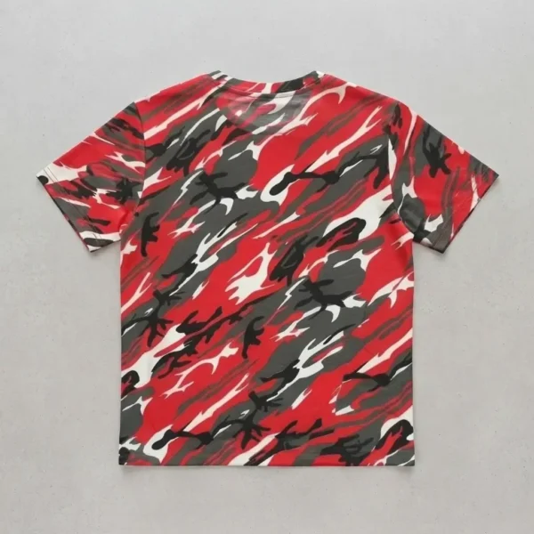 Blank red woodland camo t-shirt back.