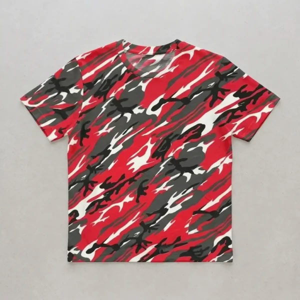 Blank red woodland camo t-shirt front.