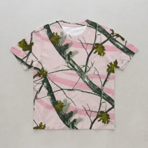 Blank true timber pink snowfall camo t-shirt front.