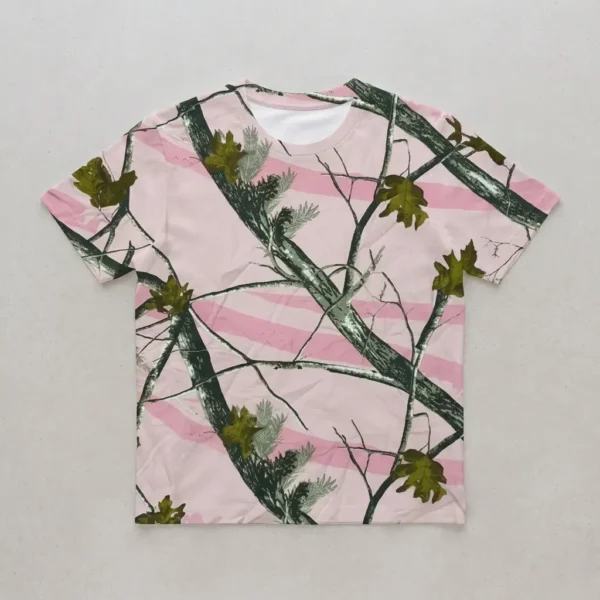 Blank true timber pink snowfall camo t-shirt front.