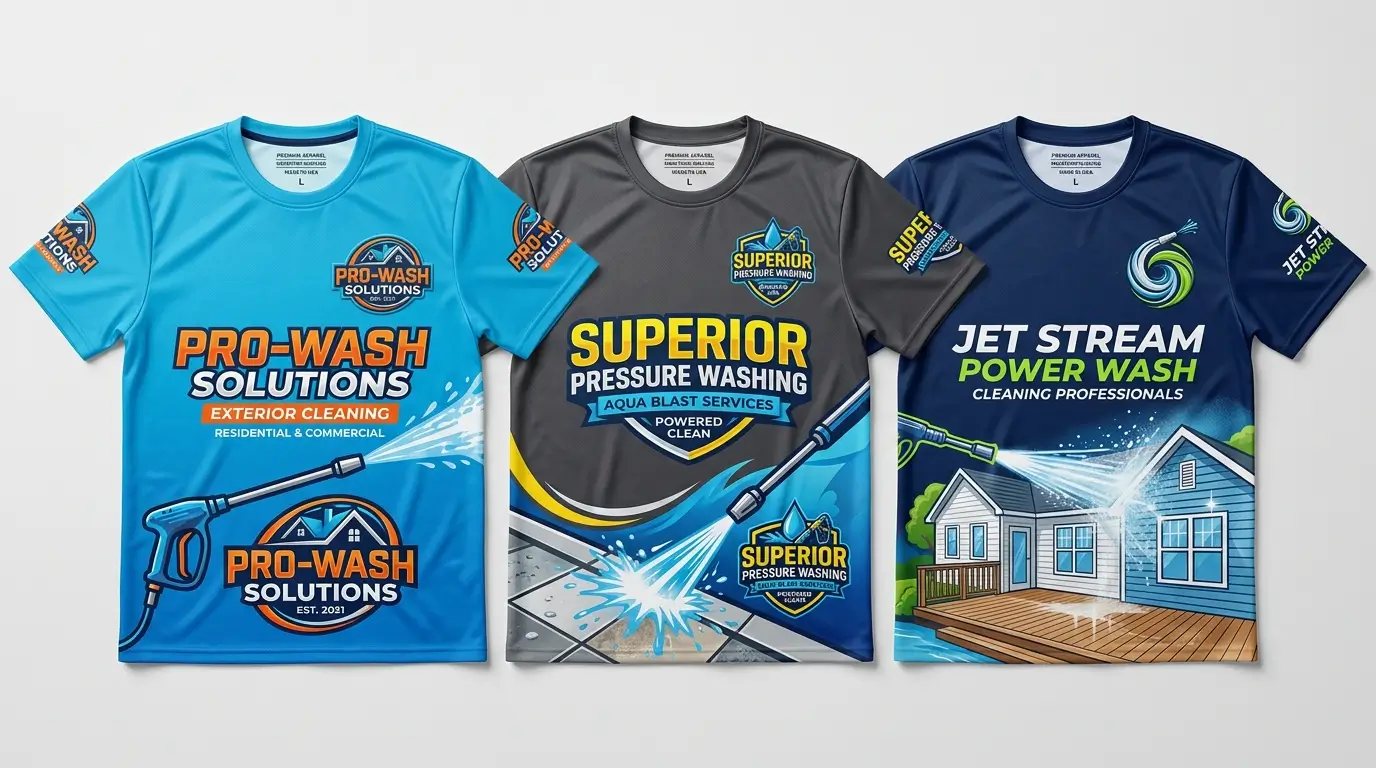 Bleach resistant custom pressure washing shirts.