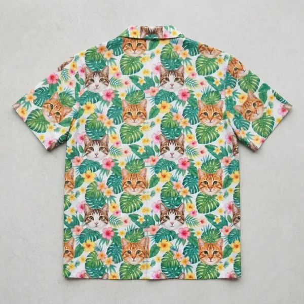 Cat face aloha shirt back.