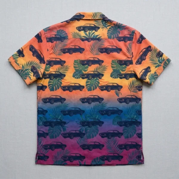 Custom car print hawaiian shirt back.
