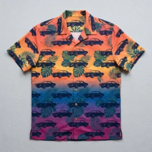 Custom car print hawaiian shirt front.