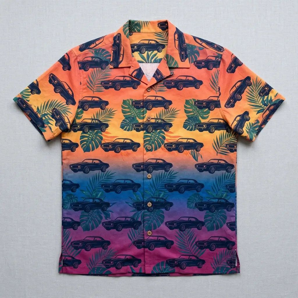 Custom car print hawaiian shirt front.