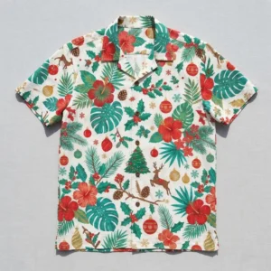 Custom christmas hawaiian shirt front.