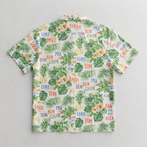 Custom name printed hawaiian shirt back.