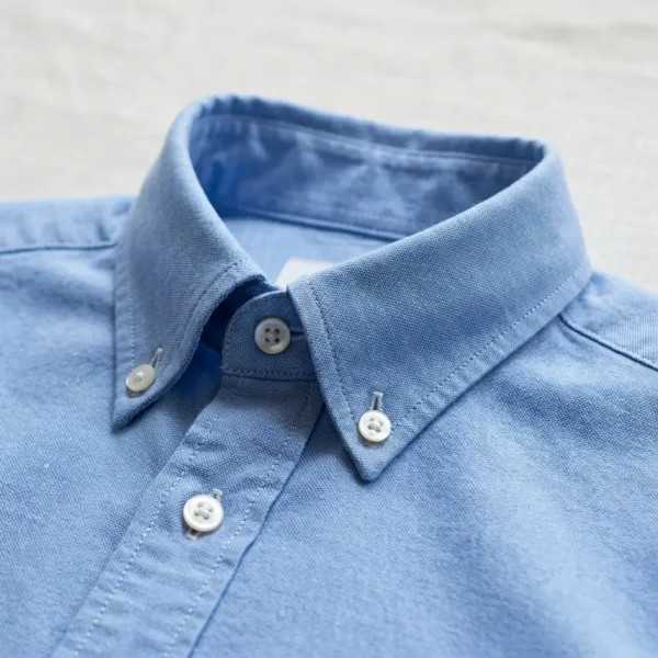 Custom shirt button down collar closeup.