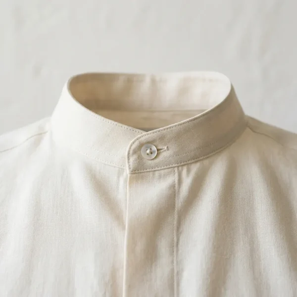Custom shirt mandarin collar closeup.